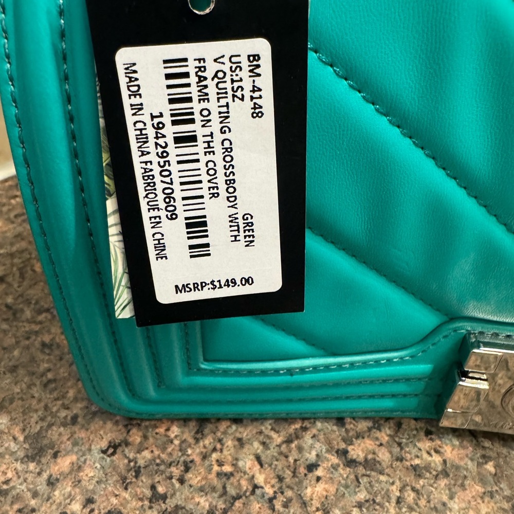 Badgley Mischka Teal Quilted Crossbody Bag - Picture 3 of 5